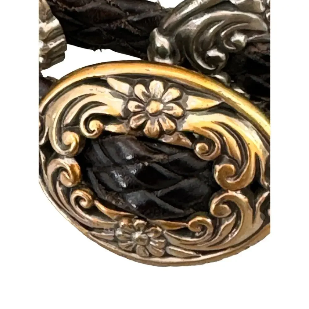 Vintage Conch Belt Braided Leather Black Silver Southwestern 33